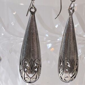 Sterling silver pierced botanical raindrop earrings